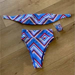 Aerie Bandeau Swim Top and High Rise Bottoms. XS